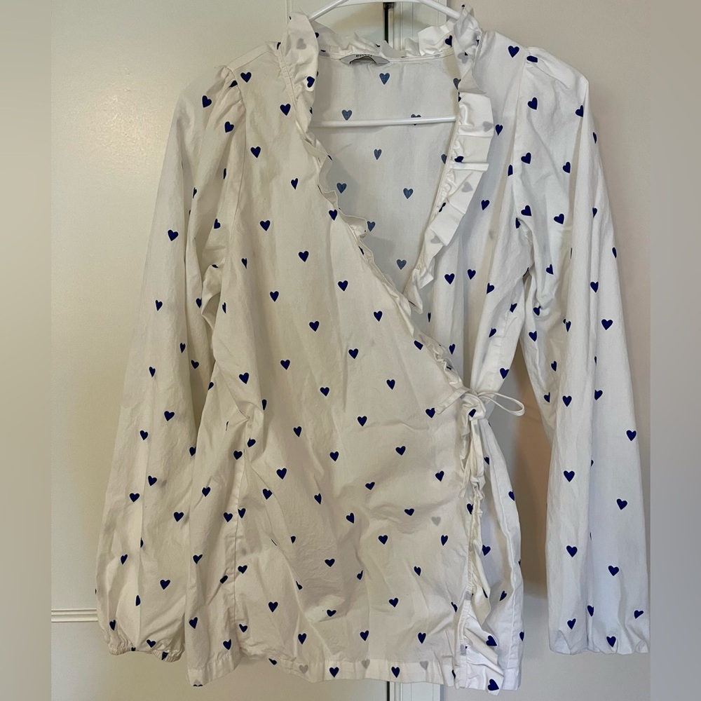 ASOS White Blouse with Blue Heart Pattern